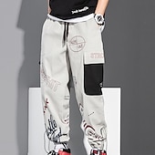 お買い得  カーゴパンツ-男性用 カーゴパンツ ジョガー ズボン ドローストリング 弾性ウエスト マルチポケット グラフィック 高通気性 ソフト カジュアル 日常 ファッション ストリートファッション ブラック グレー
