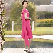 economico Lunghezza del tè-Abito A-Line Madre della Sposa Ospite di Matrimonio Elegante Collo Gioiello Lunghezza Ginocchio Stretch Chiffon Manica 3/4 Lunghezza con Drappeggio Laterale 2025 misura personalizzata gratuita