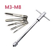 cheap Drill Bit Set-Adjustable Silver T-Handle Ratchet Tap Holder Wrench with 5pcs M3-M8  Machine Screw Thread Metric Plug T-shaped Tap