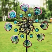 cheap Decorative Garden Stakes-Iron Art Windmill Garden Ground Inserted Pinwheel Outdoor Rotatory Colorful Peacock Tail Windmill Courtyard Windmill Garden Craft Ornament