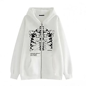 preiswerte 3D Muster-Herren Graphic Totenkopf Motiv Hoodie Sweatshirt Kapuze Hoodies Pullover Kapuzenshirt mit durchgehendem Reißverschluss Langarm Sweatshirt mit Kapuze Mit Kapuze Cool Sport &amp; Natur Strassenmode Schwarz