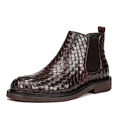 preiswerte Chelsea -Stiefel-Chelsea-Stiefel aus gewebtem Kunstleder für Herren – stilvolle schwarze Schlupfstiefeletten mit elastischen Seiteneinsätzen