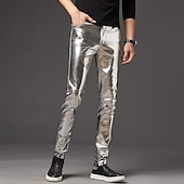 tanie spodnie codzienne-Męskie Rurki Spodnie Spodnie ze sztucznej skóry Spodnie codzienne Niejednolita całość Kieszeń Jednokolorowe Komfort Lekki Impreza Kij Streetwear Moda miejska Elegancki Czarny Złota