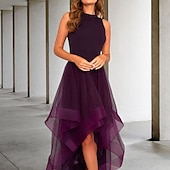 baratos Vestidos de Cocktail-Vestidos de Formatura em A Linha Vestido Elegante Formatura Assimétrico Sem Mangas Decote de Joia Convidada de Casamento de Outono com Pregas Vestidos
