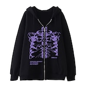 preiswerte 3D Muster-Herren Graphic Totenkopf Motiv Hoodie Sweatshirt Kapuze Hoodies Pullover Kapuzenshirt mit durchgehendem Reißverschluss Langarm Sweatshirt mit Kapuze Mit Kapuze Cool Sport &amp; Natur Strassenmode Schwarz