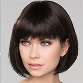 abordables Perruques Synthétiques Sans Bonnet-Perruque Synthétique Droit Avec Frange Fabriqué à la machine Perruque Court Noir Cheveux Synthétiques Femme Doux Classique Facile à transporter Noir / Usage quotidien / Fête / Soirée