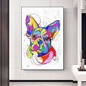 baratos Pinturas de Animais-pinturas a óleo de animais de cachorro feitos à mão mintura em tela decoração de arte de parede moderna imagem abstrata para decoração de casa rolada sem moldura pintura não esticada