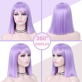 economico Parrucche da festa-la casa del gufo amity blight parrucche parrucche viola bob parrucca viola liscia con frangia parrucche bob corte parrucca bob lunga fino alle spalle capelli sintetici per donne parrucca cosplay