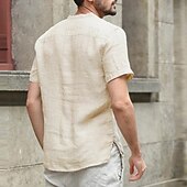 billiga Semester-Herr linneskjorta Bandkrageskjorta Sommarskjorta Standkläder Slät Semester Curise Svart Vit Rodnande Rosa Marinblå Kortärmad Krage Kläder