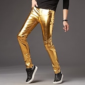 tanie spodnie codzienne-Męskie Rurki Spodnie Spodnie ze sztucznej skóry Spodnie codzienne Niejednolita całość Kieszeń Jednokolorowe Komfort Lekki Impreza Kij Streetwear Moda miejska Elegancki Czarny Złota