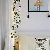 economico Striscie luci a batteria-piante artificiali led luci a corda 2m rampicanti foglie verdi casa natale matrimonio esterno edera vite luci fatate decorazione lampada fai da te giardino pensile patio cortile (senza batteria)