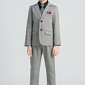 billiga Ringbärare kostymer och kläder-4 delar Ringbärarkostym Pojkar Barn Kostym Formell kostym Kostym och blazer Klädesset Skola Formell Mode Grundläggande Formell Rand Lappverk Svart Grå Bomull
