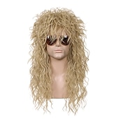 cheap Historical Wigs-Funny mens Carnival costume Wig Mens 70s 80s Long Curly Black Rocker Costume Wig Halloween Wigs