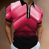 tanie Męska koszulka polo geometryczna-Męskie Geometryczny Koszulki polo z zamkiem błyskawicznym Koszula golfowa Krótki rękaw Koszulki polo Koszule z kołnierzykiem Codzienny Ubrania wakacyjne Ubrania formalne Ubrania festiwalowe Druk 3D