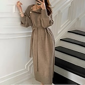 billiga Tröja klänningar-dam tröja klänning vinter klänning fodral klänning knälång klänning svart khaki beige långärmad ren färg knapp höst vinter höst polokrage snygg vinter klänning höst klänning lös passform 2023 one-size