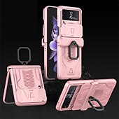 levne Pouzdra pro Samsung-telefon Carcasă Pro Samsung Galaxy Z Flip 4 Z Flip 3 Pro náročný provoz Držák na prsteny Magnetické Chránič objektivu fotoaparátu Jednobarevné PC