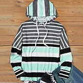 billige Sport hettegenser-dame hettegenser sweatshirt pullover aktive sportsklær stripet fritidssport hette hette snøring print lange ermer blågrønn høst &amp;amp; vinter