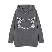 levne Gothic a lebka-Pánské Lebky Tisk Kapuce Kapucky Mikina Mikina s kapucí na zip Dlouhý rukáv Mikina s kapucí Kapuce Šik ven Ležérní Jdeme ven Černobílá Černá Zip Kapsy Zima Podzim zima Návrhář