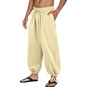 billiga Retro-Herr Långbyxor Sommarbyxor underbyxor Strandbyxor Baggy Harem Byxor Ficka Snörning Opressade byxor Slät Komfort Andningsfunktion Yoga Dagligen Klassisk Ledig / Sportig Lös passning Svart Vit