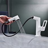 abordables Robinets de lavabo-Mitigeur d&#039;évier de salle de bain corps relevable bec verseur à 2 modes, robinet de lavabo en laiton rotatif à 360 ° monté sur le pont, avec robinet de cuve d&#039;eau chaude et froide