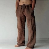 cheap Classic-Men&#039;s Linen Pants Trousers Summer Pants Beach Pants Pocket Drawstring Elastic Waist Plain Daily Streetwear Fashion Casual Black White