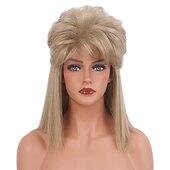 economico Parrucche storiche-Parrucche Beehive parrucca mullet capelli metallo biondo mullet parrucca anni &#039;70 con frangia festa disco parrucche lunghe ricce per uomini donne per uomo donna signore hippie anni &#039;80 &#039;90 festa