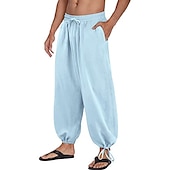 billiga Retro-Herr Långbyxor Sommarbyxor underbyxor Strandbyxor Baggy Harem Byxor Ficka Snörning Opressade byxor Slät Komfort Andningsfunktion Yoga Dagligen Klassisk Ledig / Sportig Lös passning Svart Vit
