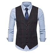 baratos Gilets-Homens Colete Casamento Trabalho O negócio Diário Negócio Casual Inverno Bolsos Poliéster A Prova de Vento Secagem Rápida Xadrez Não Trespassado Decote V Normal Cinzento Claro Cinzento Escuro Café
