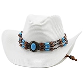 cheap Hats-Women&#039;s Cowboy Hats Vintage Turquoise Band Vacation Western Hats