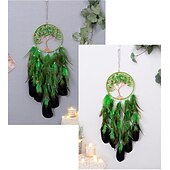 billige Drømmefanger-livet av tre grønn drømmefanger håndlaget gave fjærkrok vindklokke ornament veggheng dekor kunst boho stil 16*70cm