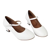 ieftine Pantofi Dans Clasic &amp; Modern-pantofi de dans mary jane alb din imitatie din piele cu toc mic si curea reglabila – incaltaminte eleganta pentru femei