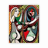 cheap Famous Paintings-Handmade Hand Painted Oil Painting Wall Art Pablo Picasso Le Reve Girl before a Mirror Carving Painting Home Decoration Decor Rolled Canvas No Frame Unstretched