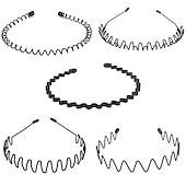 cheap Hair Styling Accessories-6PCS Metal Hair Bands Spring Wavy Hair Hoop Unisex Black Wavy Headband Slicked Back Headband Non Slip Sports Hairband for Women Men