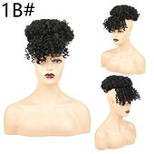 cheap Bangs-Afro High Puff Hair Bun Drawstring Ponytail With Bangs Short Kinky Curly Pineapple Pony Tail Clip in on Wrap Updo Ponytail Extensions