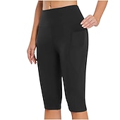 cheap Yoga Leggings &amp; Tights-Women&#039;s Yoga Pants Side Pockets Butt Lift Tummy Control High Waist Pilates Gym Workout Running Capri Leggings Bottoms Solid Color Black White Dark Navy Sports Activewear High Elasticity Skinny