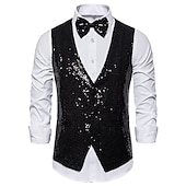 preiswerte Men&#039;s Vest-Herren Weste Hochzeit Party Party / Abend Ausgehen Strassenmode Brautkleider schlicht Frühling Herbst Tasche Polyester warm halten Schnelltrocknend Feste Farbe Einreihiger Verschluss V Ausschnitt