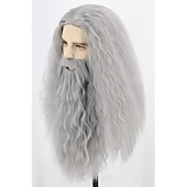 levne Párty paruky-topcosplay pánské paruky a vousy dlouhá šedá cosplay paruka