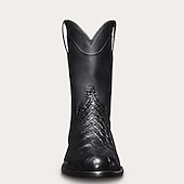 levne Cowboy &amp; Western Boots-pánské hnědé westernové kovbojské boty s krokodýlím potiskem z umělé kůže - vintage styl, ideální pro outdoorové i běžné nošení