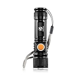 abordables Linternas-linterna led recargable súper brillante con cabeza de carga usb trasera linterna impermeable con zoom luz portátil 3 modos de iluminación batería incorporada