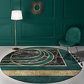 preiswerte Wohn- und Schlafzimmerteppiche-Runder Teppich mit Hahnentrittmuster, Bodendekor, rutschfester, saugfähiger Teppich für Eingangsbereich, Schlafzimmer, Wohnzimmer, Sofa, Heimdeko