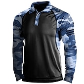 cheap Tops-Men&#039;s T shirt Henley Shirt Long Sleeve Shirt Top Outdoor Breathable Quick Dry Lightweight Soft Polyester Black Grey Black White Fishing Climbing Camping / Hiking / Caving