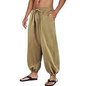 billiga Retro-Herr Långbyxor Sommarbyxor underbyxor Strandbyxor Baggy Harem Byxor Ficka Snörning Opressade byxor Slät Komfort Andningsfunktion Yoga Dagligen Klassisk Ledig / Sportig Lös passning Svart Vit