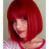 billige Festparykker-Svarte bob parykker kvinner 12&#039;&#039; kort svart hår parykkel med pannelugg Mia Wallace cosplay syntetisk parykk søte fargede parykker daglig fest Halloween parykker