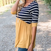 cheap Daily Family Matching-Mommy and Me T shirt Tops Striped Daily Yellow Rose Red Long Sleeve Active Matching Outfits
