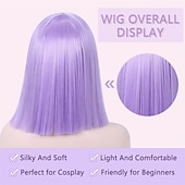 economico Parrucche da festa-la casa del gufo amity blight parrucche parrucche viola bob parrucca viola liscia con frangia parrucche bob corte parrucca bob lunga fino alle spalle capelli sintetici per donne parrucca cosplay