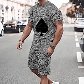 preiswerte Bedruckte T-Shirts für Herren-Herren Grafik Poker 2St T-Shirts-Sets Passende Sets Kurzarm Kurze Hosen Rundhalsausschnitt Mode Leicht Basic Straße Täglich Sport Druck Sommer Frühling Schwarz Weiß Gelb