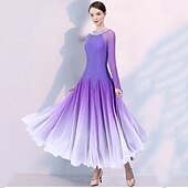 cheap Ballroom Dancewear-Ballroom Dance Competition  Dress Split Joint Crystals / Rhinestones Women&#039;s Training Performance Long Sleeve Mesh Spandex Chiffon