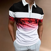 billiga Mäns mönstrade pikétröja-Herr Regnbåge Hawaiian pikétröjor Golftröja Kortärmad Polotröjor Skjortor med krage Ledigt Standkläder Semesterkläder Tropical Wear Festkläder 3D-utskrift Quarter Zip Polo Svart Olivgrön Vit