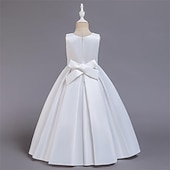 preiswerte Kleider für die Blumenmädchen-Blumenmädchenkleid Mädchen Kleid Abendkleid Party Kleid Hochzeit Party Besondere Anlässe Kuschelig Prinzessin Bestickt Schleife Einfarbig Ärmellos Rundhalsausschnitt Weiß Champagner 4-13 Jahre