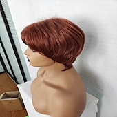 preiswerte ältere Perücke-Synthetische Perücken Locken Mit Pony Maschinell gefertigt Perücke Kurz Rotbraun Synthetische Haare Damen Weich Klassisch Einfach zu tragen Rotbraun / Freizeitskleidung / Party / Abend